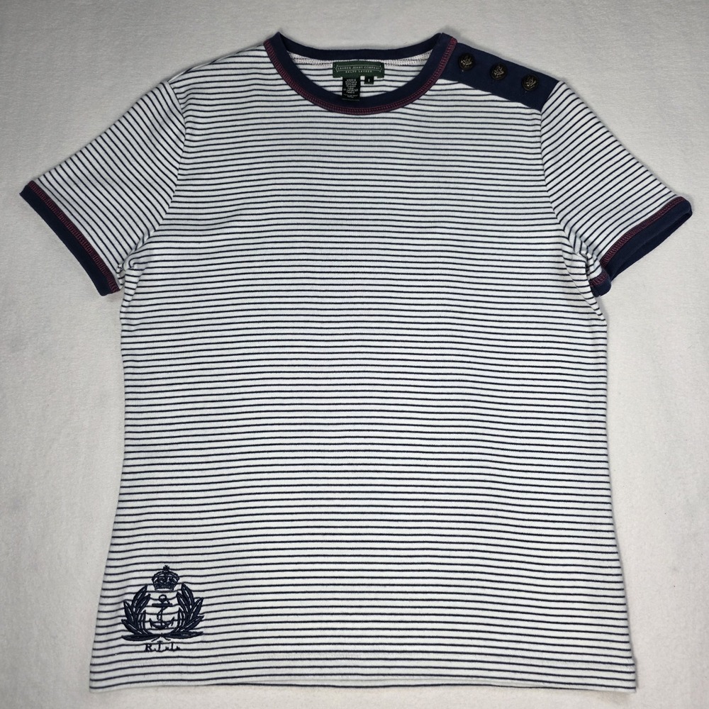 Y2K Ralph Lauren Jeans Company Womens S Striped Tee Shirt Nautical AnchorCoastal